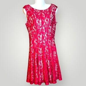 Y2K A-Line Dress 10 Red & Beige Lace Cherry Girl Romantic Fairy Danny and Nicole